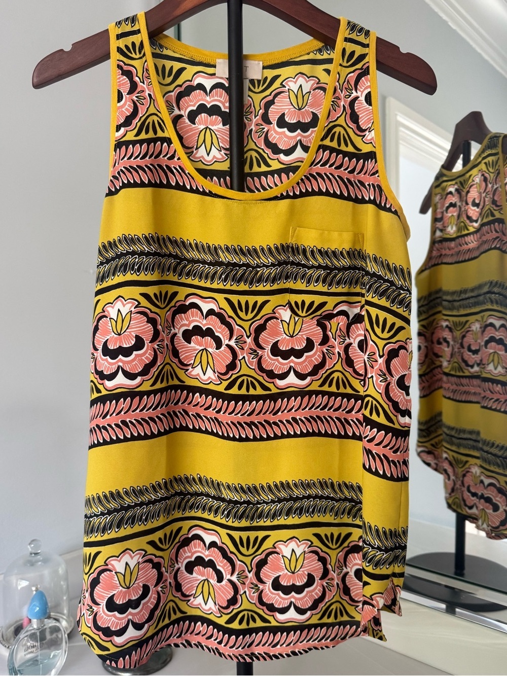 LOFT Yellow Floral Stripe Sleeveless Top US Small
